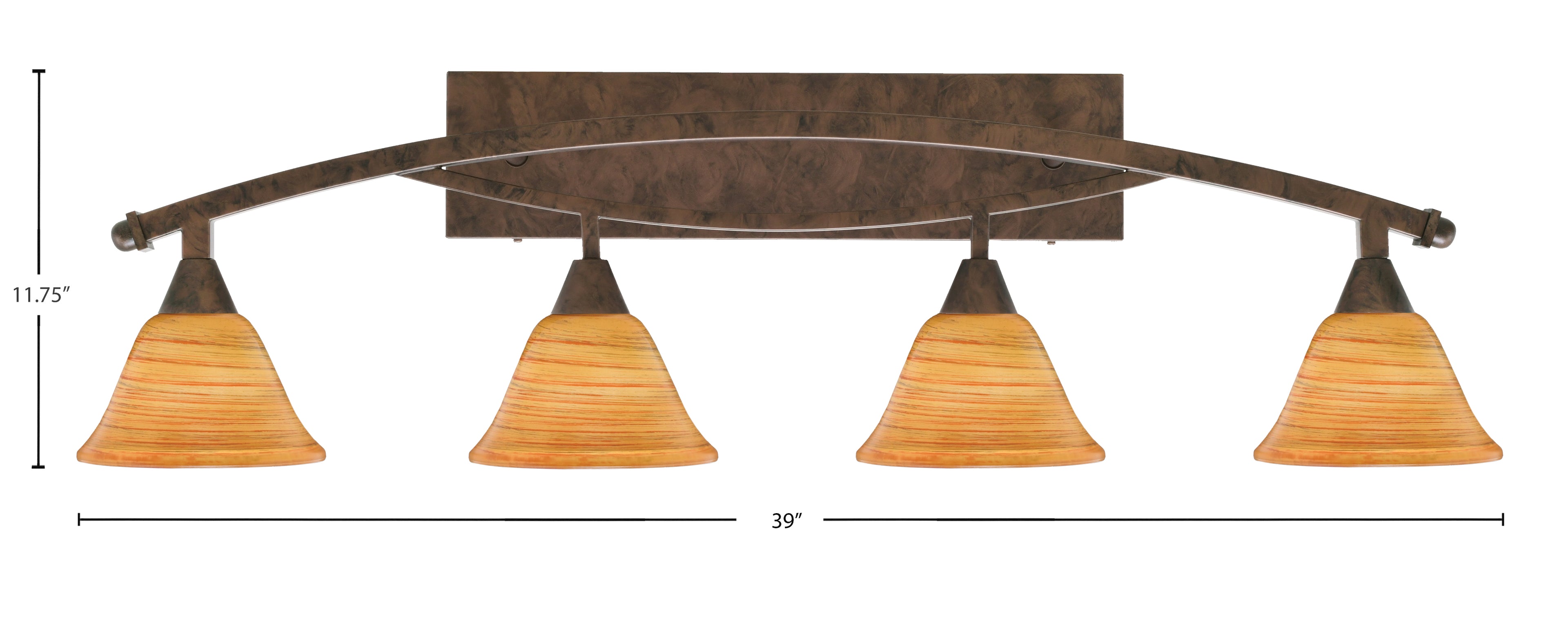 Bow Four Light Bath Bar in Bronze with 7" Firré Saturn Shade