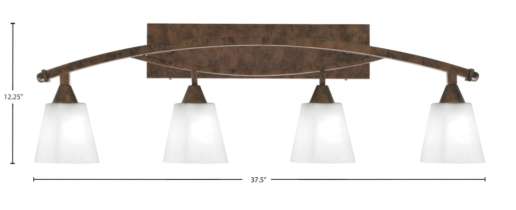 Bow Four Light Bath Bar in Bronze with 4.5" Square White Muslin Shade