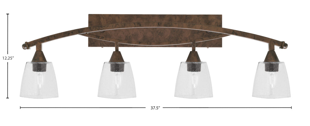 Bow Four Light Bath Bar in Bronze with 4.5" Square Clear Bubble Shade