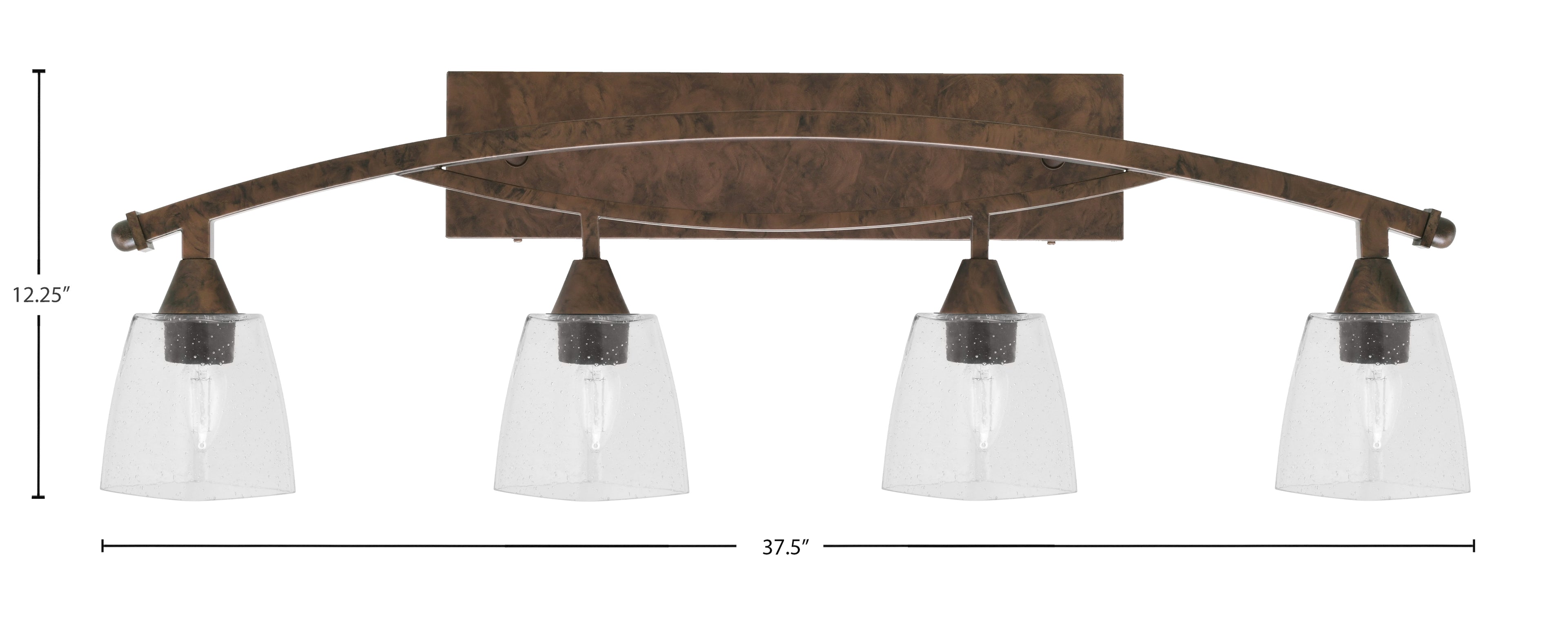 Bow Four Light Bath Bar in Bronze with 4.5" Square Clear Bubble Shade