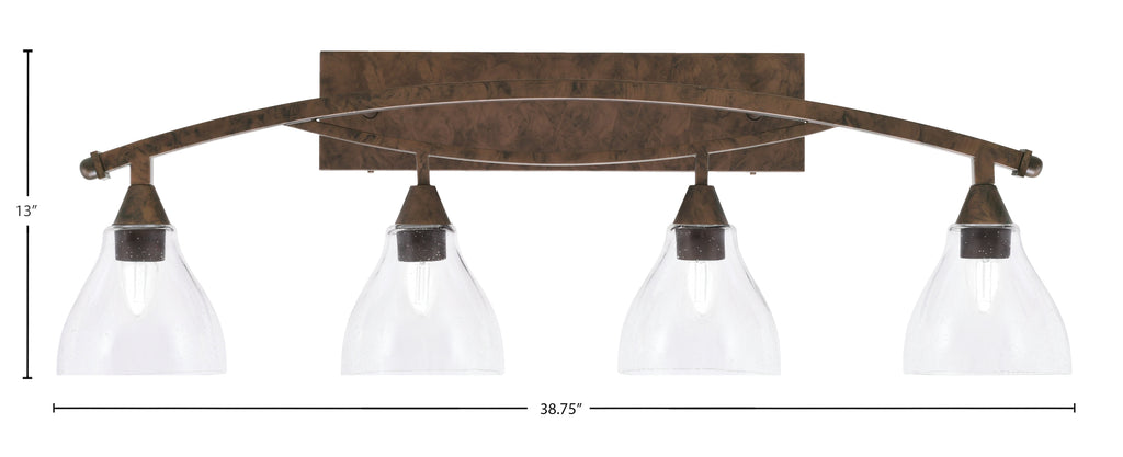 Bow Four Light Bath Bar in Bronze with 6.25" Clear Bubble Shade