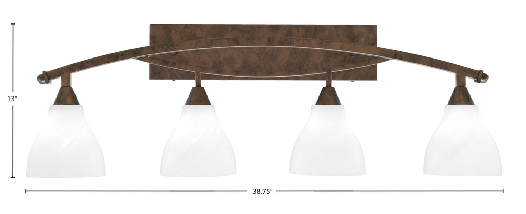 Bow Four Light Bath Bar in Bronze with 6.25" White Marble Shade
