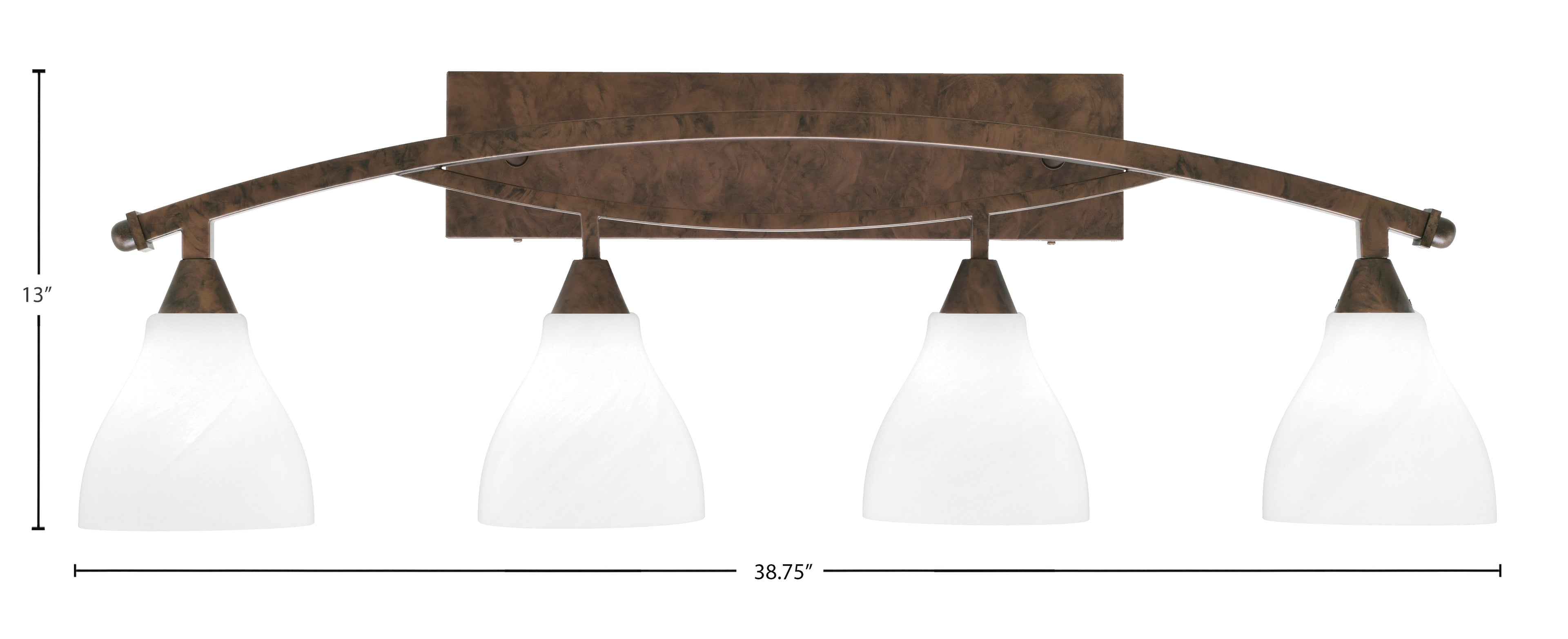 Bow Four Light Bath Bar in Bronze with 6.25" White Marble Shade