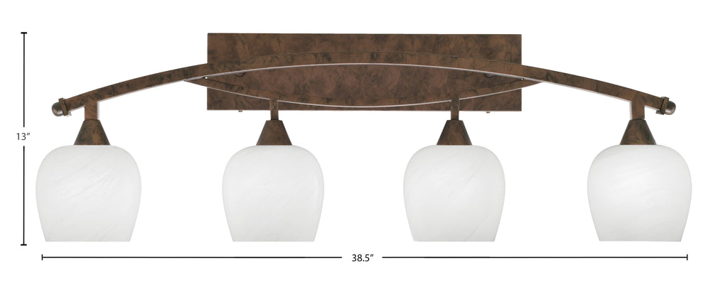Bow Four Light Bath Bar in Bronze with 6" White Marble Shade