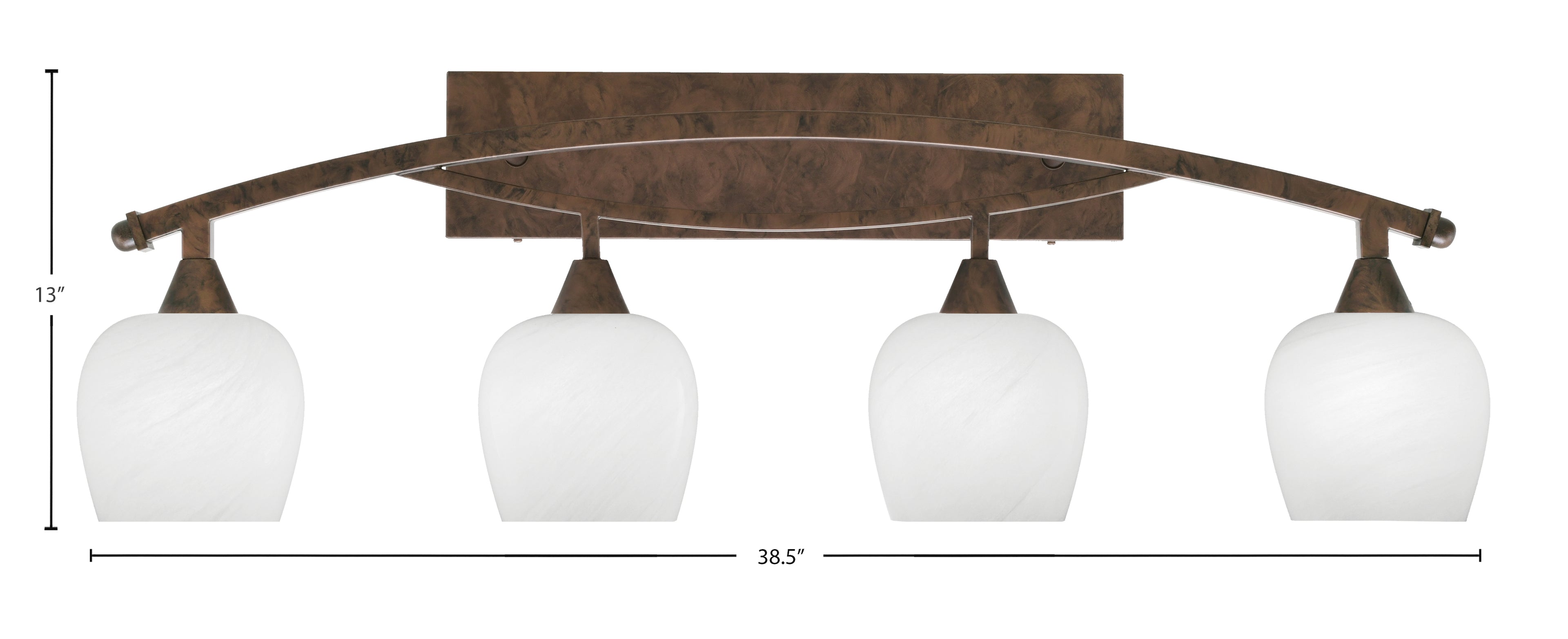 Bow Four Light Bath Bar in Bronze with 6" White Marble Shade