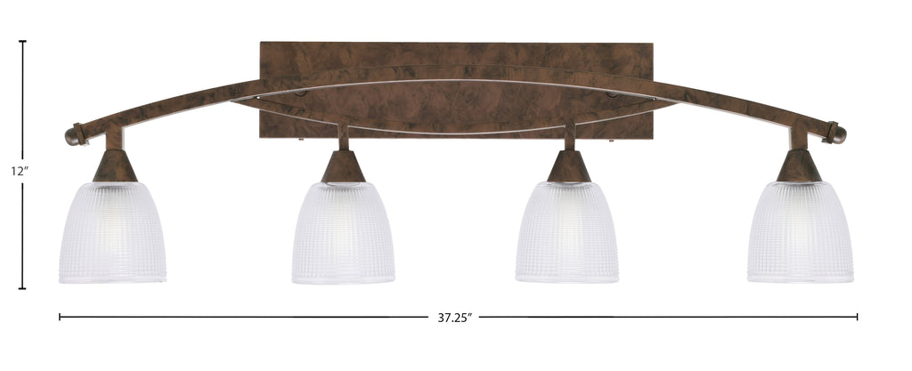 Bow Four Light Bath Bar in Bronze with 5" Clear Ribbed Shade