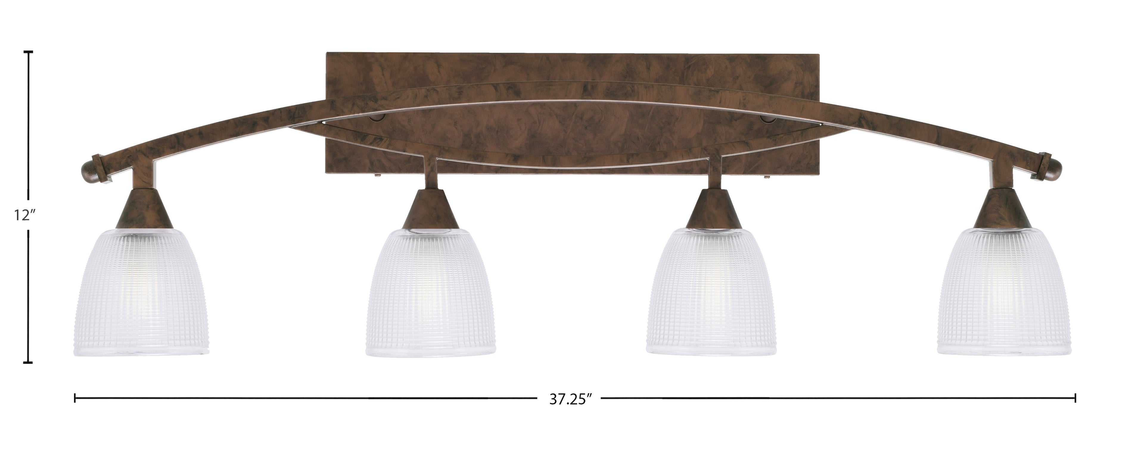 Bow Four Light Bath Bar in Bronze with 5" Clear Ribbed Shade