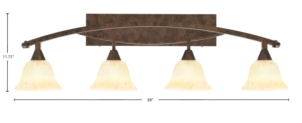 Bow Four Light Bath Bar in Bronze with 7" Italian Marble Shade