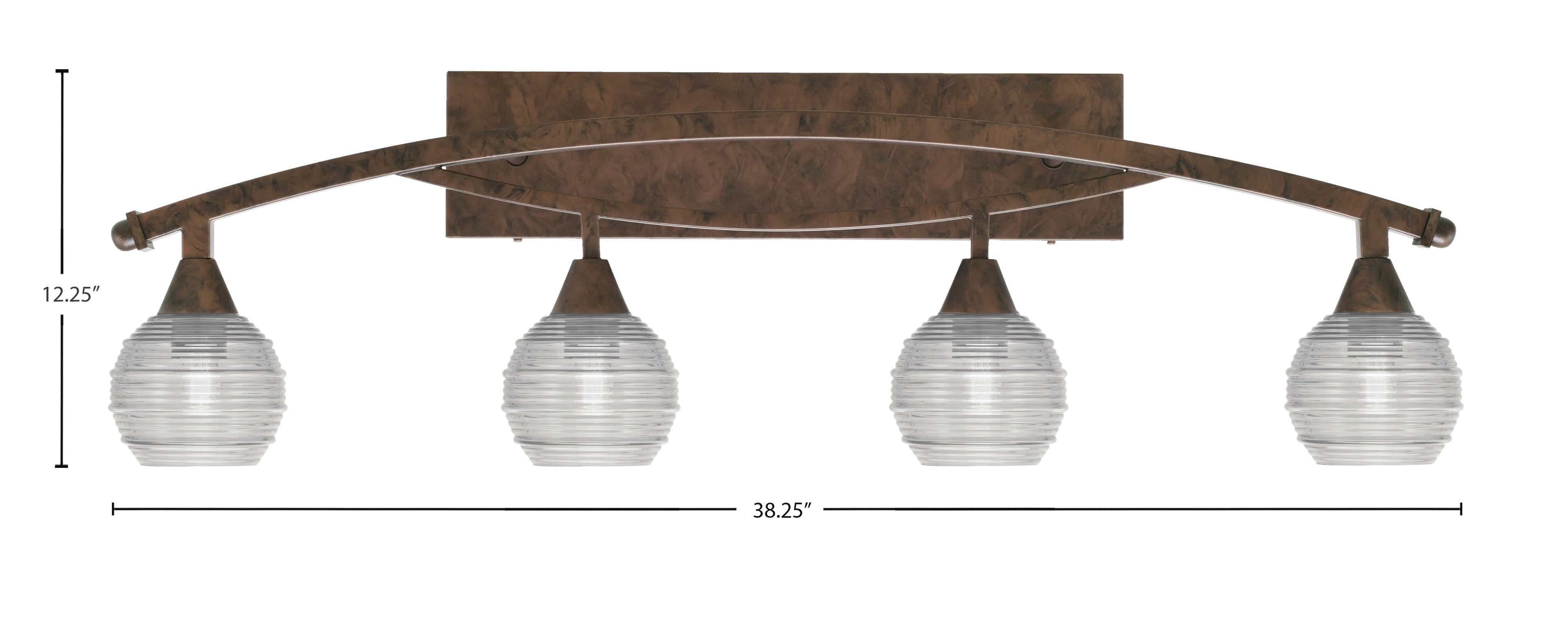 Bow Four Light Bath Bar in Bronze with 6" Clear Ribbed Shade