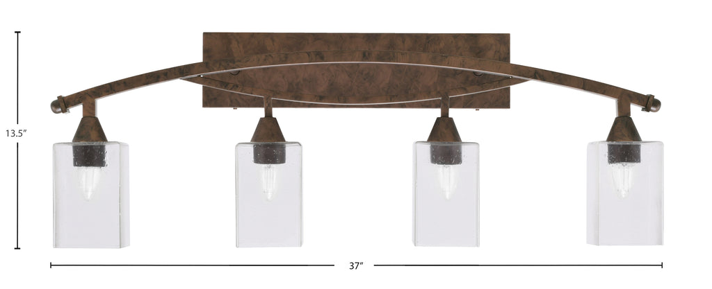 Bow Four Light Bath Bar in Bronze with 4" Square Clear Bubble Shade
