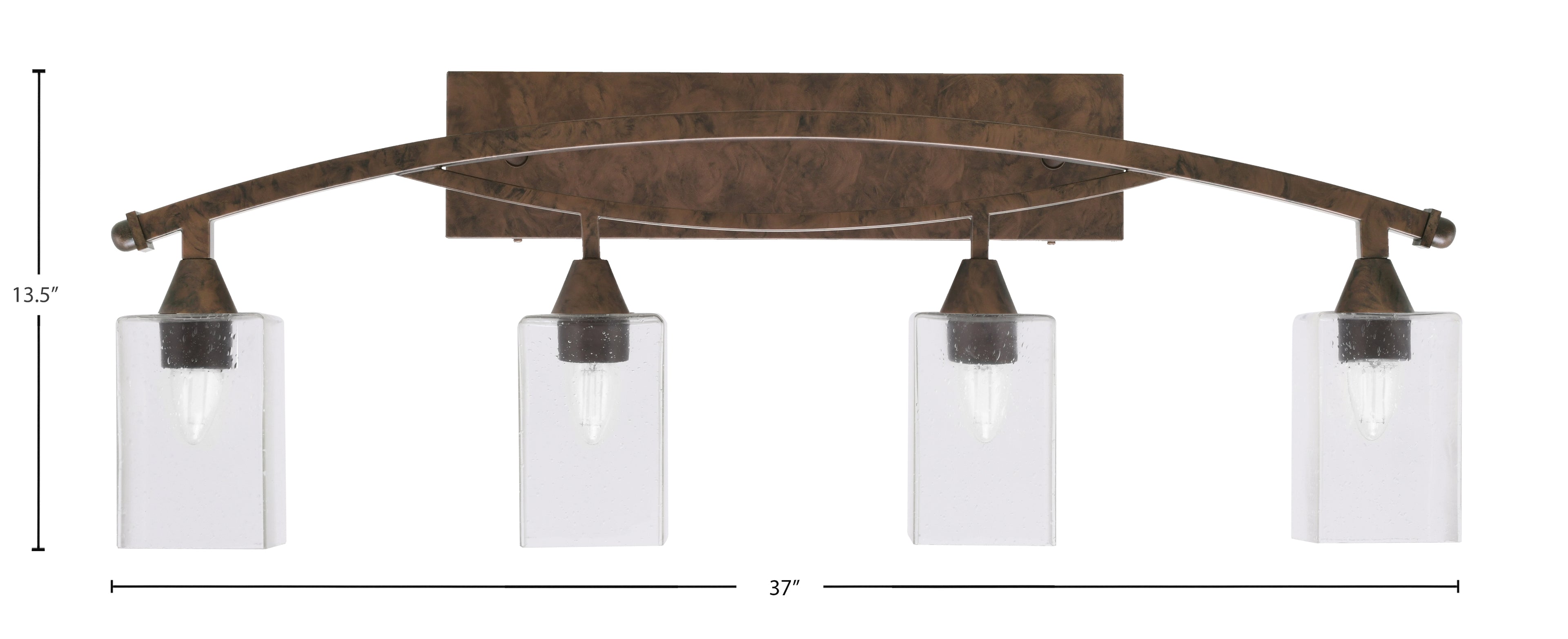 Bow Four Light Bath Bar in Bronze with 4" Square Clear Bubble Shade