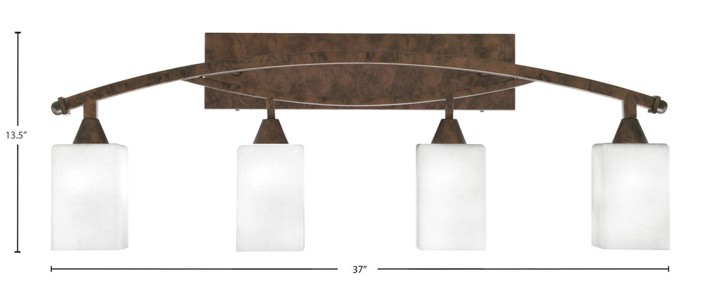 Bow Four Light Bath Bar in Bronze with 4" Square White Muslin Shade
