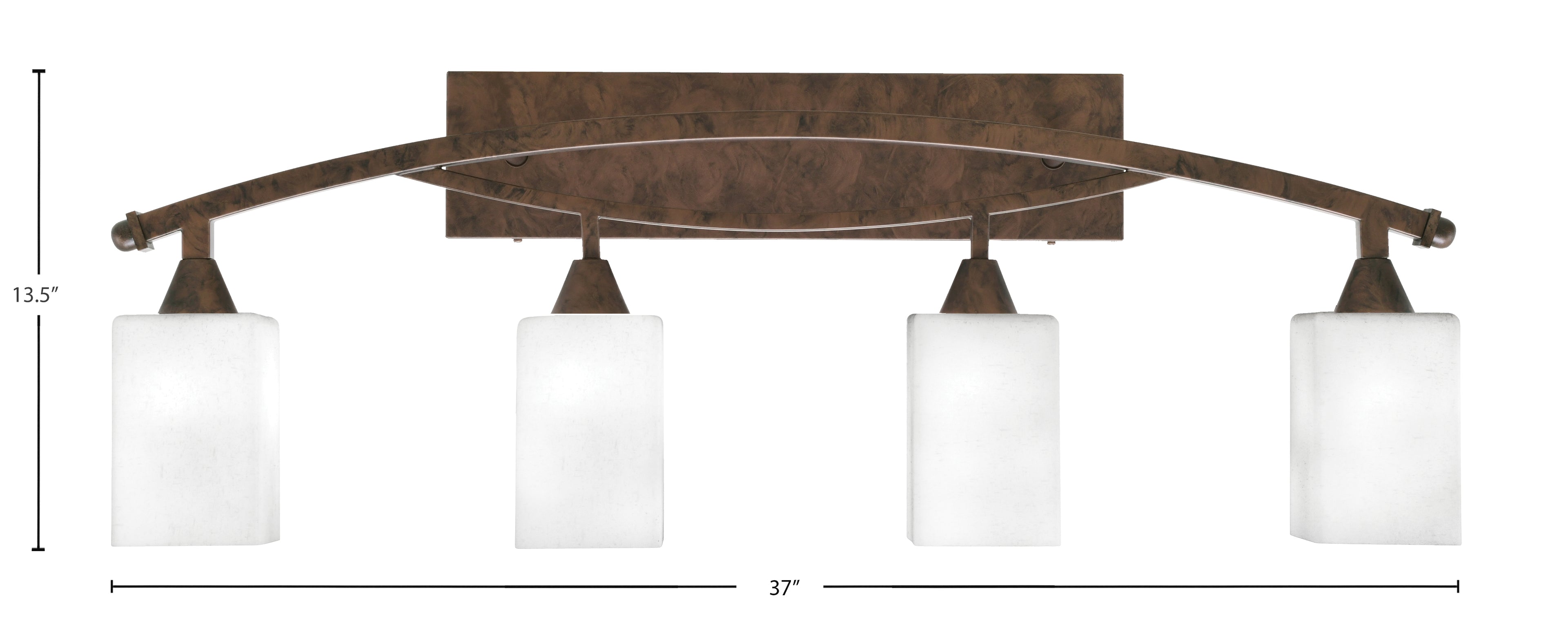 Bow Four Light Bath Bar in Bronze with 4" Square White Muslin Shade