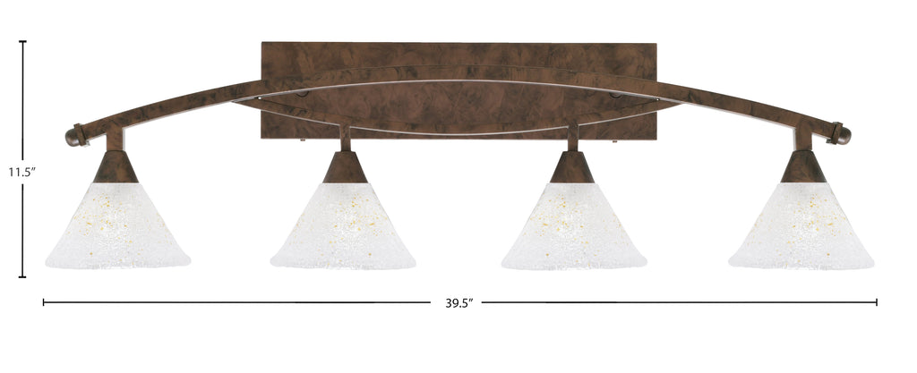 Bow Four Light Bath Bar in Bronze with 7" Gold Ice Shade