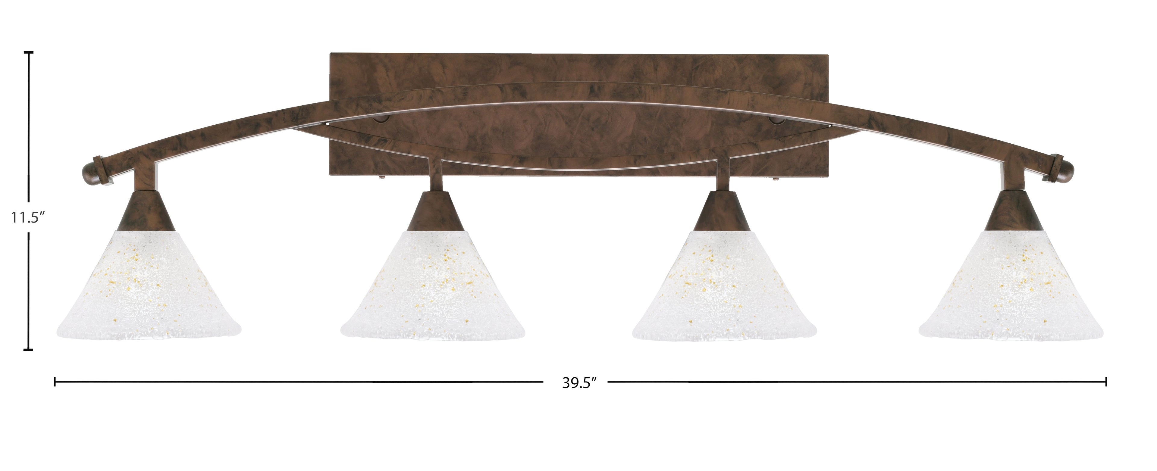 Bow Four Light Bath Bar in Bronze with 7" Gold Ice Shade