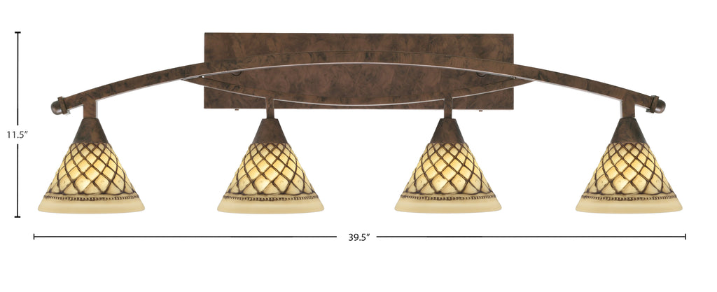 Bow Four Light Bath Bar in Bronze with 7'' Chocolate Icing Shade