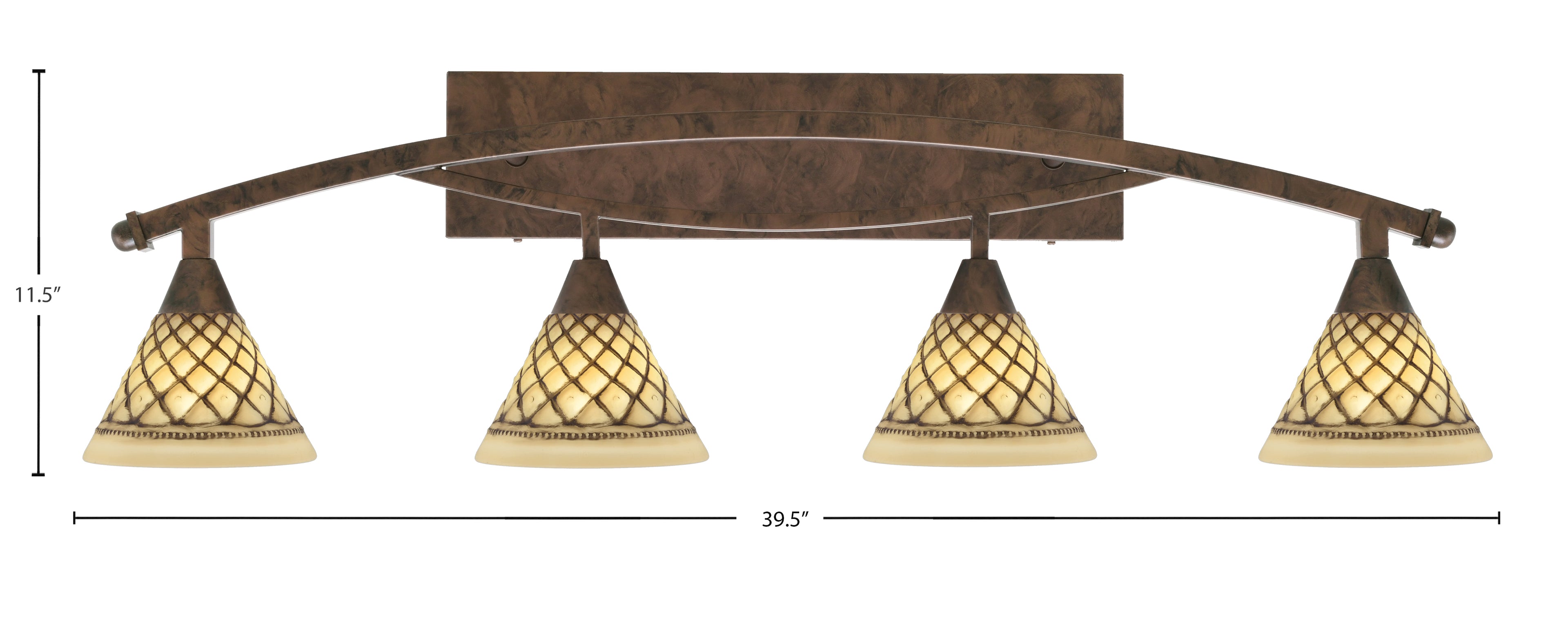 Bow Four Light Bath Bar in Bronze with 7'' Chocolate Icing Shade