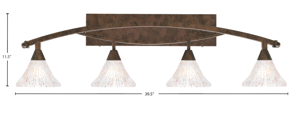 Bow Four Light Bath Bar in Bronze with 7" Frosted Crystal Shade