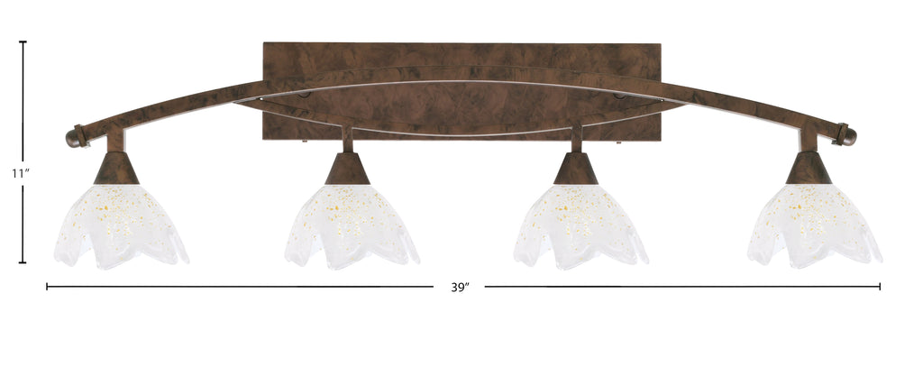 Bow Four Light Bath Bar in Bronze with 7" Gold Ice Shade