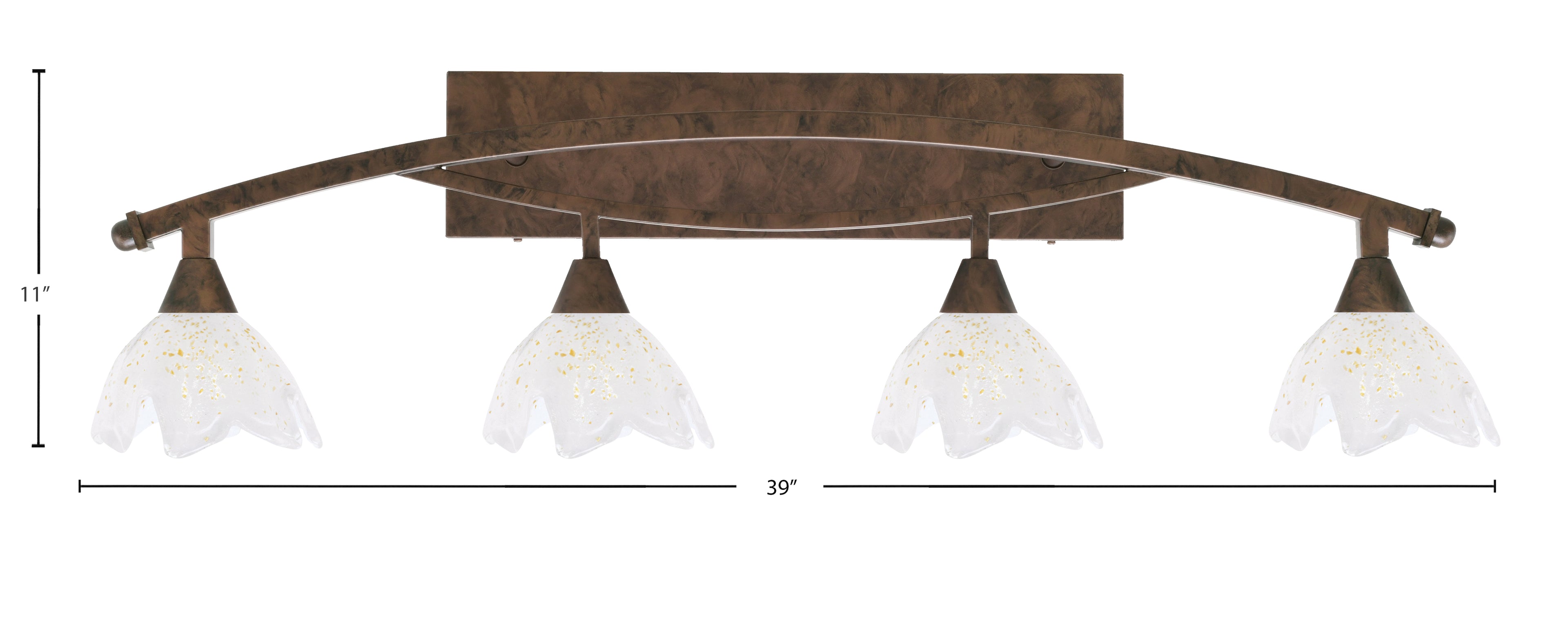 Bow Four Light Bath Bar in Bronze with 7" Gold Ice Shade