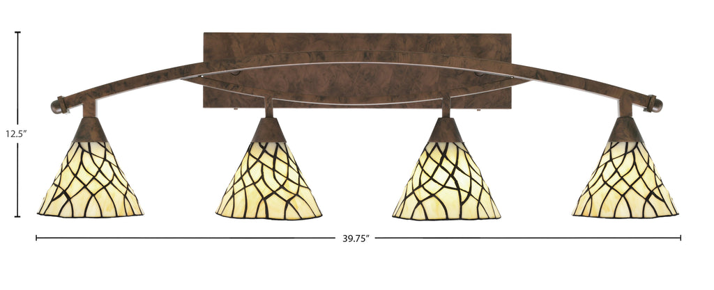Bow Four Light Bath Bar in Bronze with 7" Sandhill Art Glass Shade