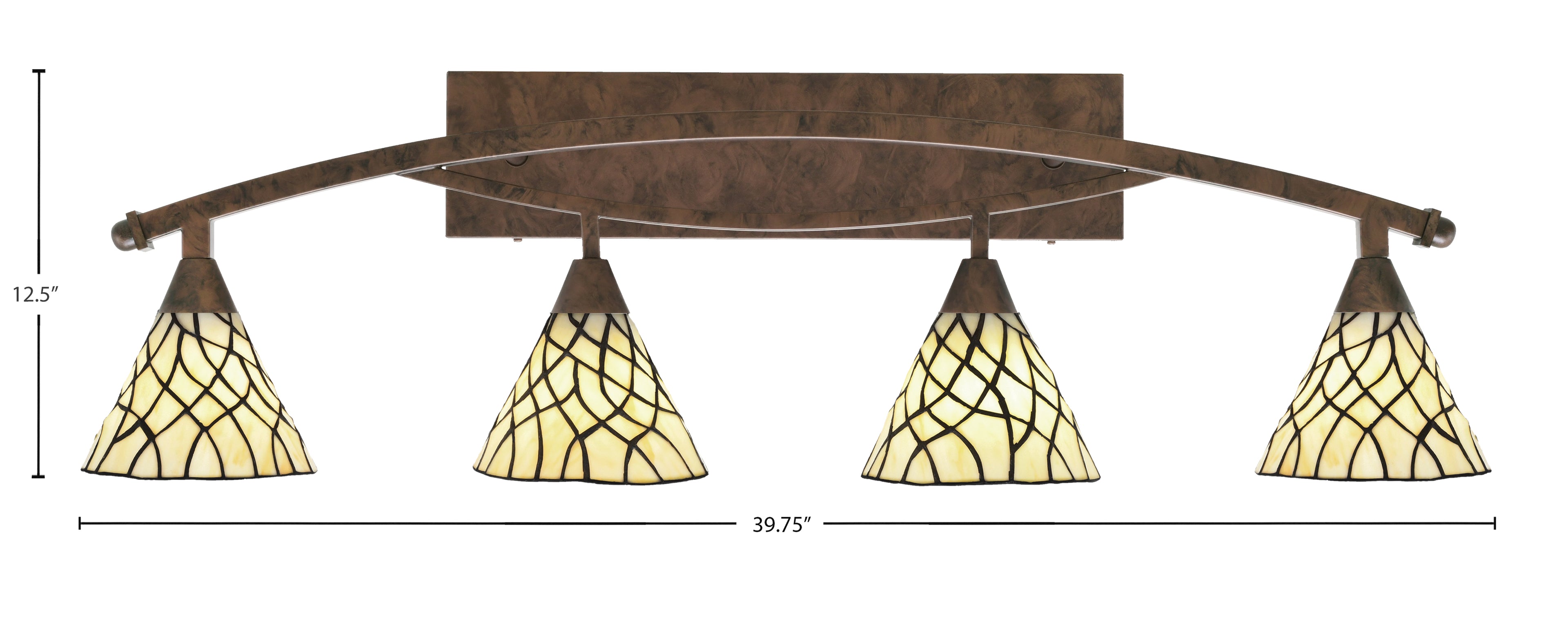 Bow Four Light Bath Bar in Bronze with 7" Sandhill Art Glass Shade