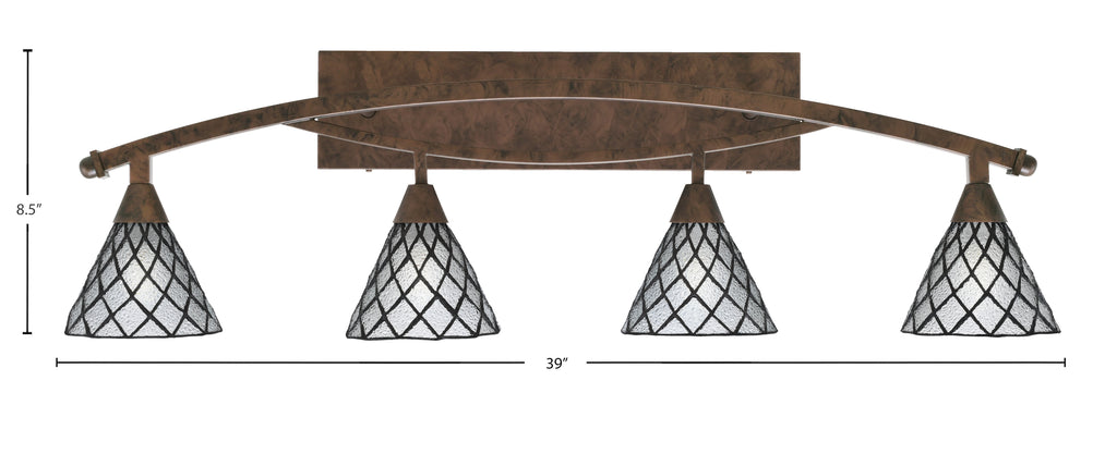 Bow Four Light Bath Bar in Bronze with 7" Diamond Ice Art Glass Shade