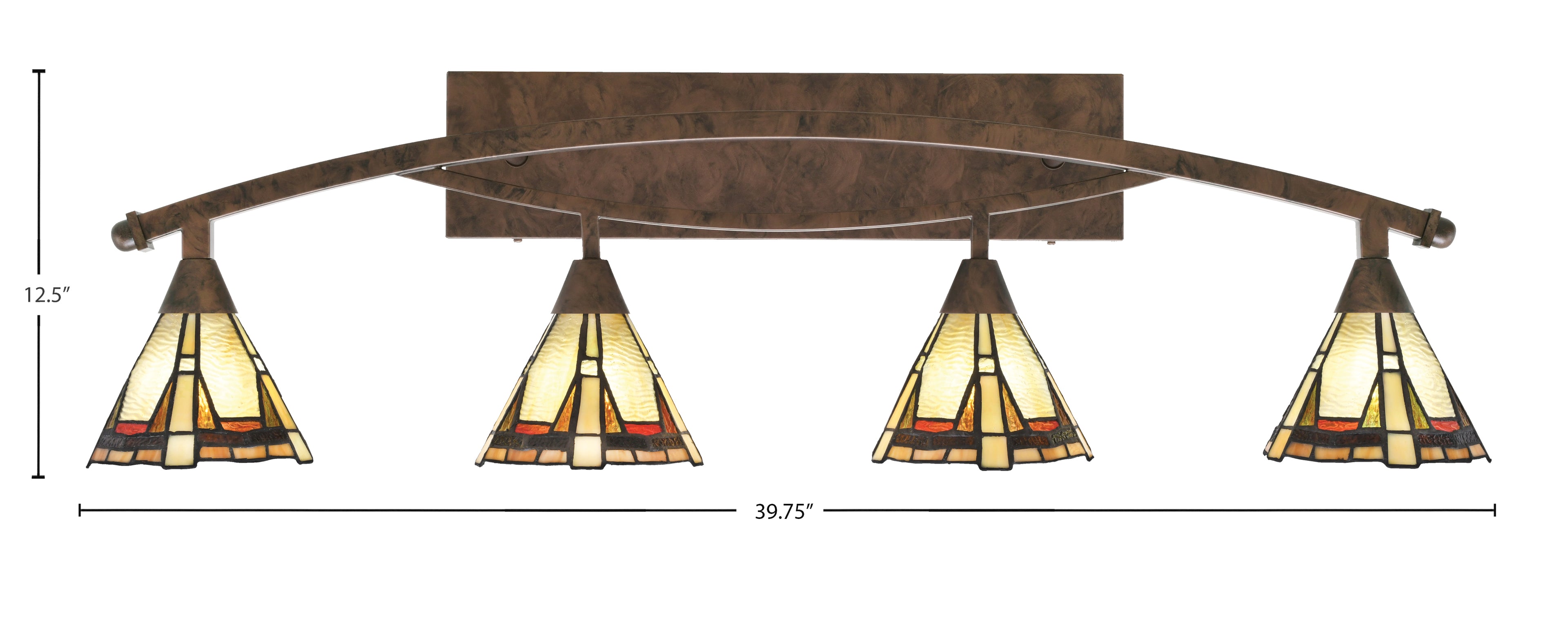 Bow Four Light Bath Bar in Bronze with 7" Zion Art Glass Shade