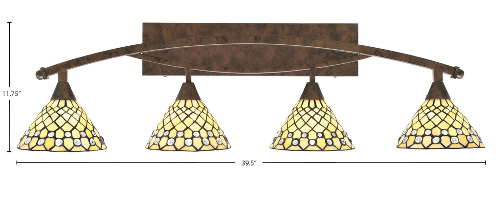 Bow Four Light Bath Bar in Bronze with 7" Starlight Art Glass Shade