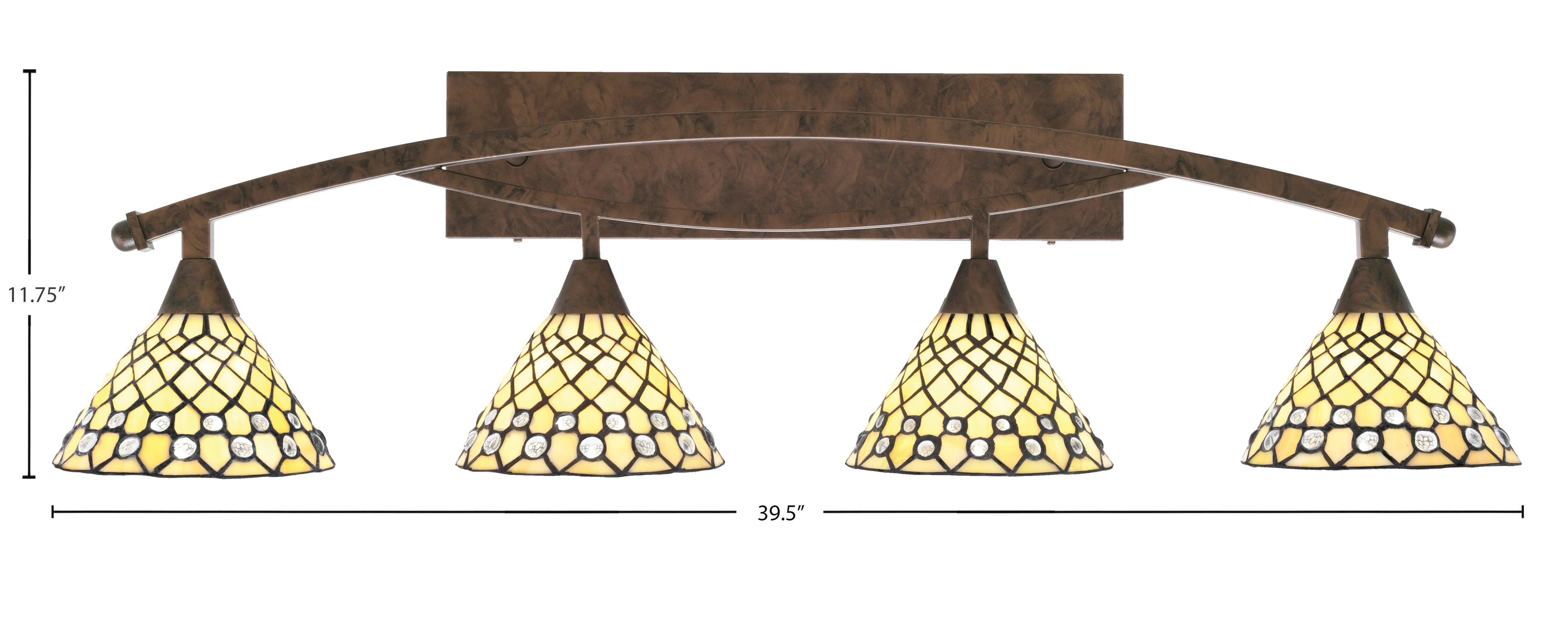 Bow Four Light Bath Bar in Bronze with 7" Starlight Art Glass Shade