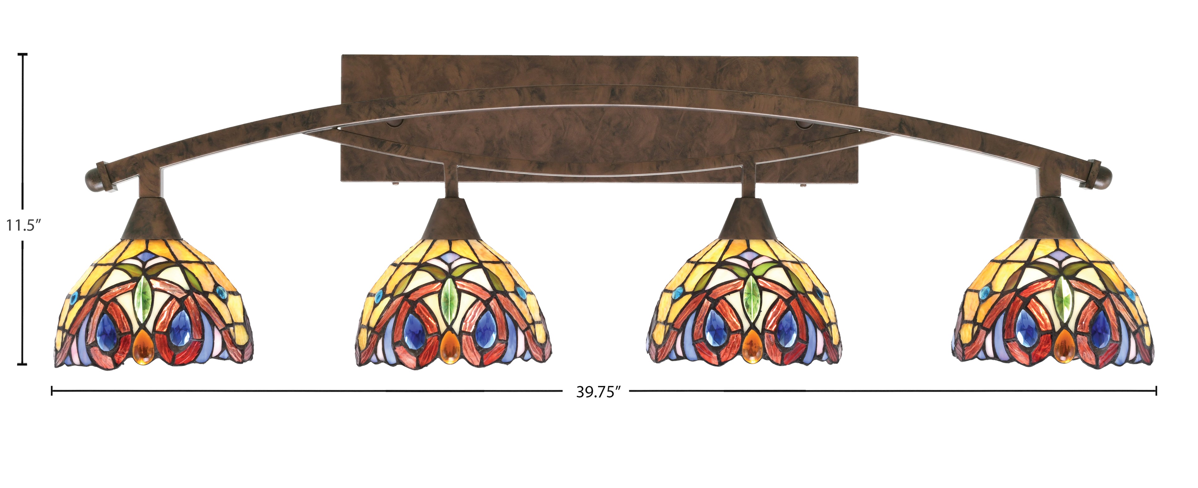 Bow Four Light Bath Bar in Bronze with 7" Lynx Art Glass Shade