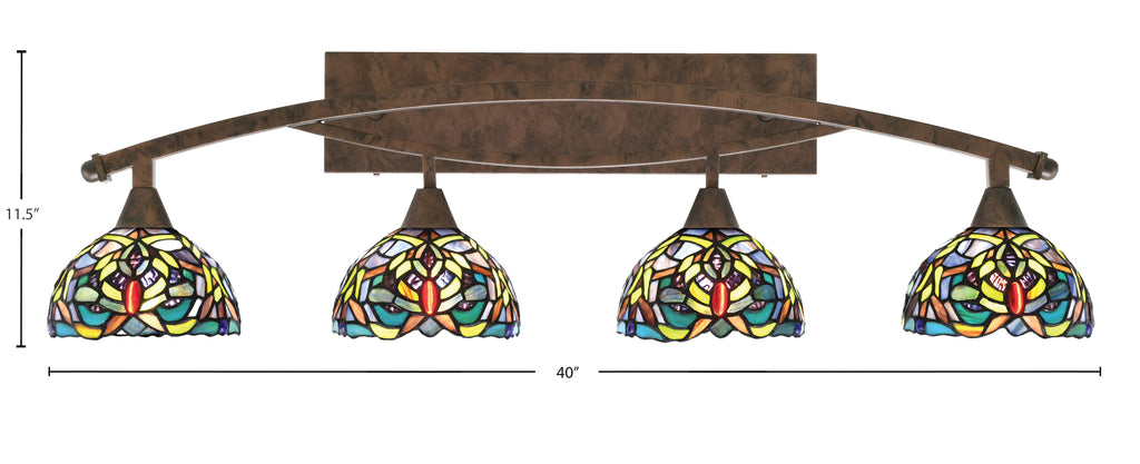 Bow Four Light Bath Bar in Bronze with 7'' Kaleidoscope Art Glass Shade