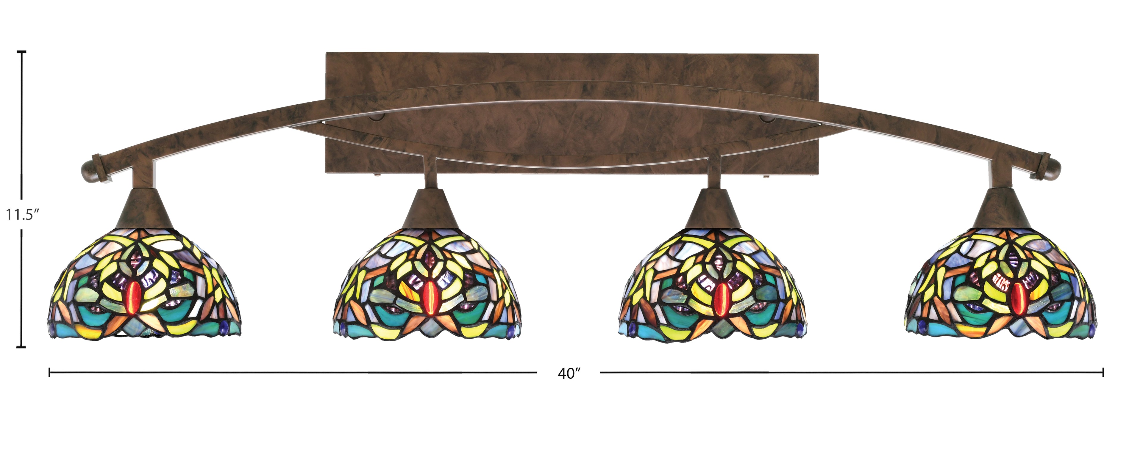Bow Four Light Bath Bar in Bronze with 7'' Kaleidoscope Art Glass Shade