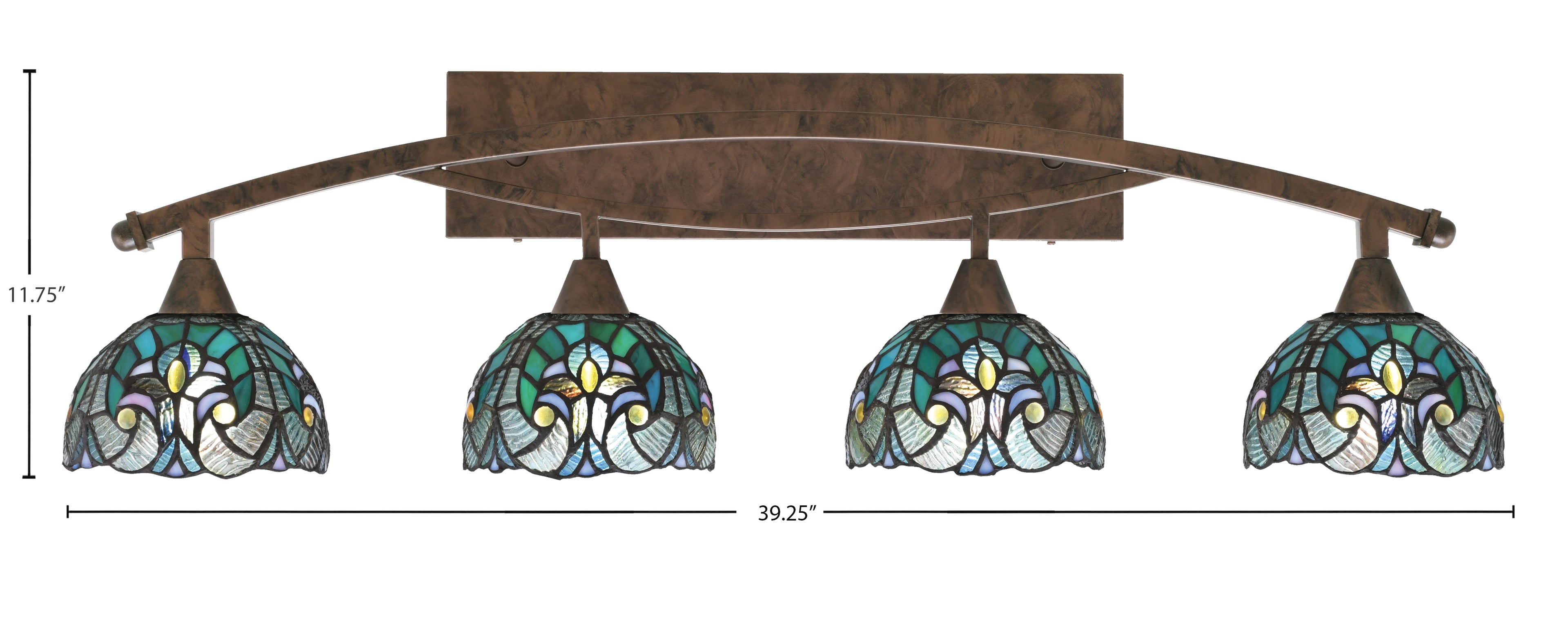 Bow Four Light Bath Bar in Bronze with 7" Turquoise Cypress Art Glass Shade