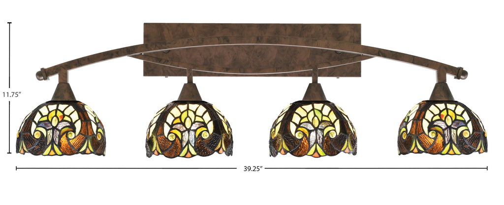 Bow Four Light Bath Bar in Bronze with 7" Ivory Cypress Art Glass Shade