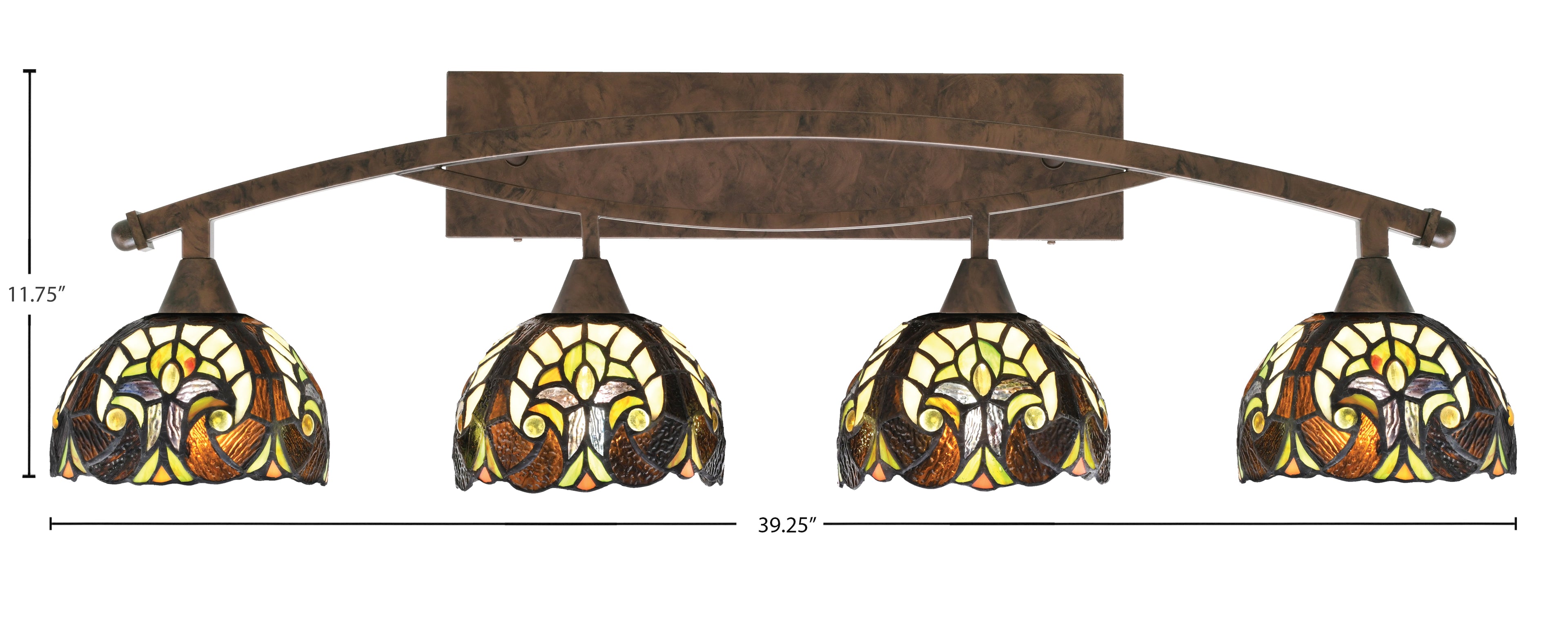 Bow Four Light Bath Bar in Bronze with 7" Ivory Cypress Art Glass Shade