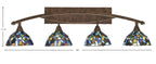 Bow Four Light Bath Bar in Bronze with 7" Blue Mosaic Art Glass Shade