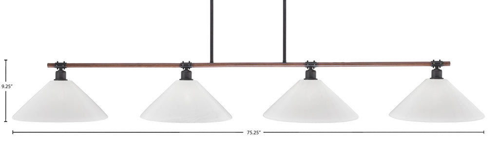 Blacksmith Four Light Bar in Painted Wood-look Metal & Dark Granite with 16" White Marble Glass Shade