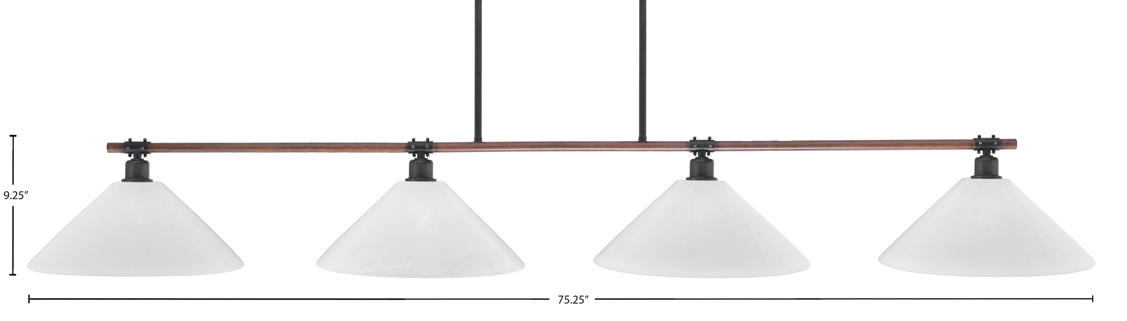 Blacksmith Four Light Bar in Painted Wood-look Metal & Dark Granite with 16" White Marble Glass Shade