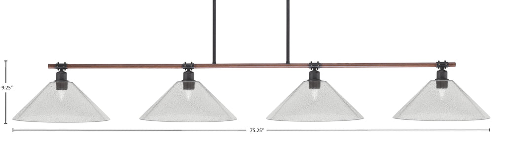 Blacksmith Four Light Bar in Painted Wood-look Metal & Dark Granite with 16" Smoke Bubble Glass Shade