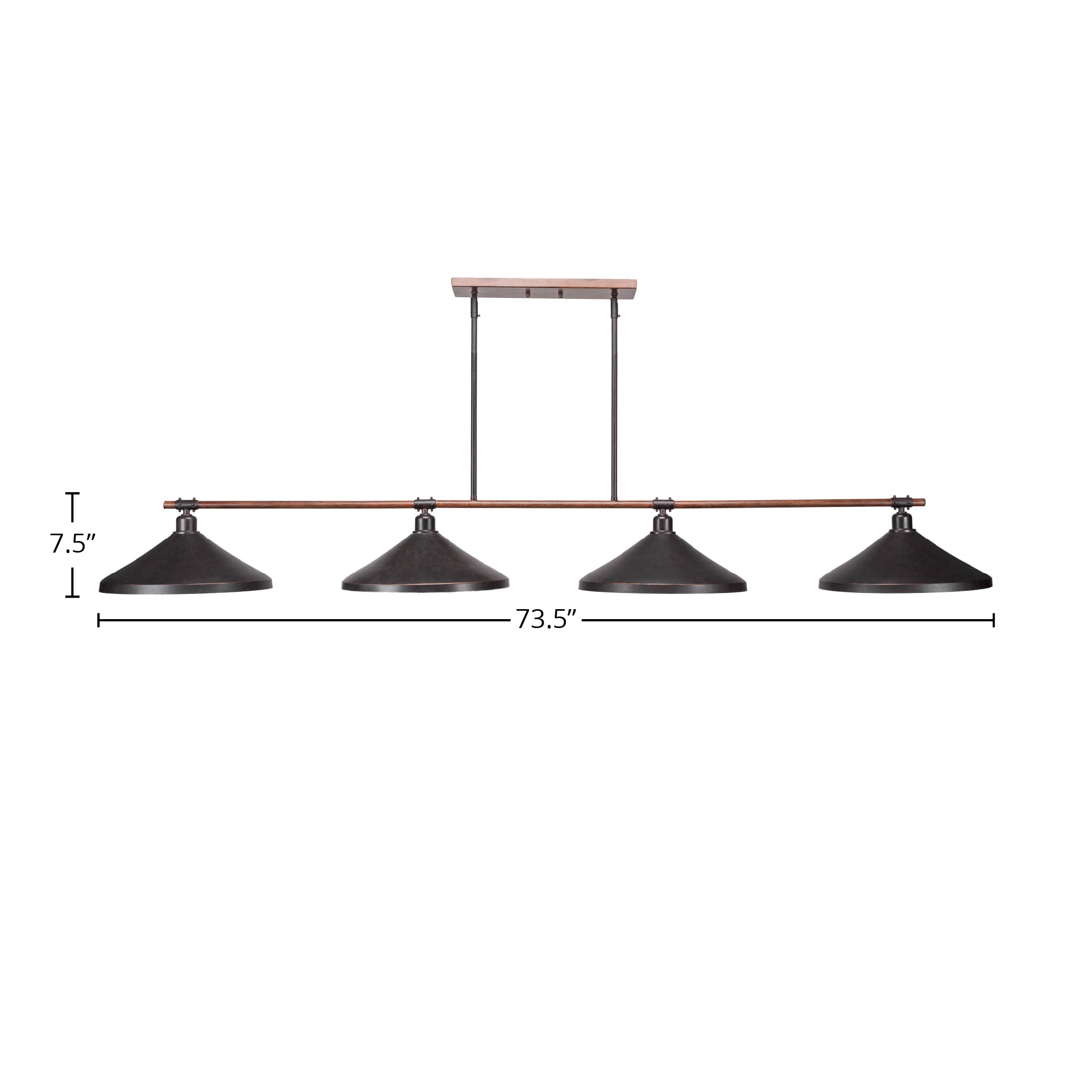 Blacksmith Four Light Bar in Painted Wood-look Metal & Dark Granite with 14" Dark Granite Cone Metal Shade Shade