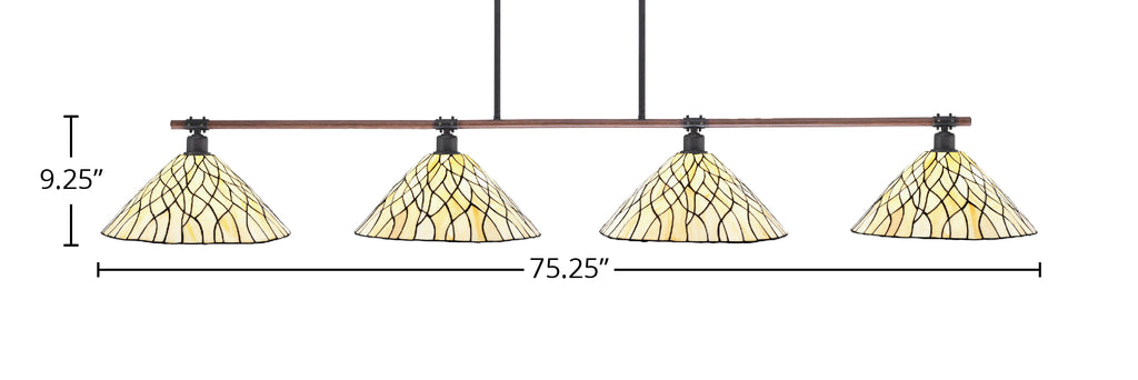 Blacksmith Four Light Bar in Painted Wood-look Metal & Dark Granite with 16" Sandhill Art Glass Shade