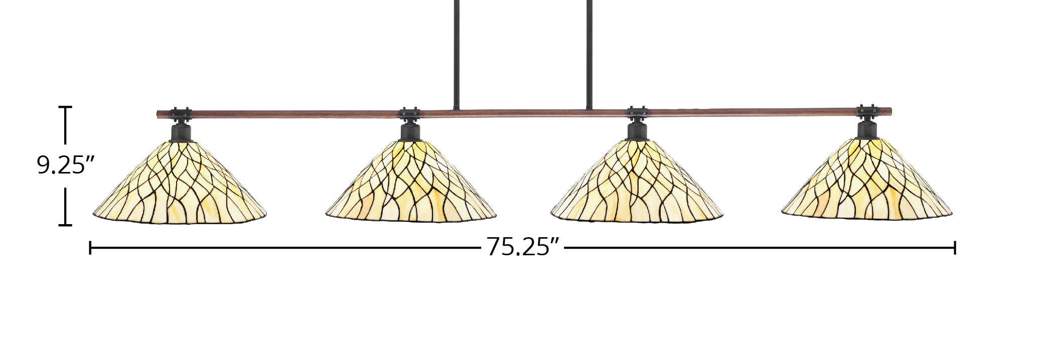 Blacksmith Four Light Bar in Painted Wood-look Metal & Dark Granite with 16" Sandhill Art Glass Shade