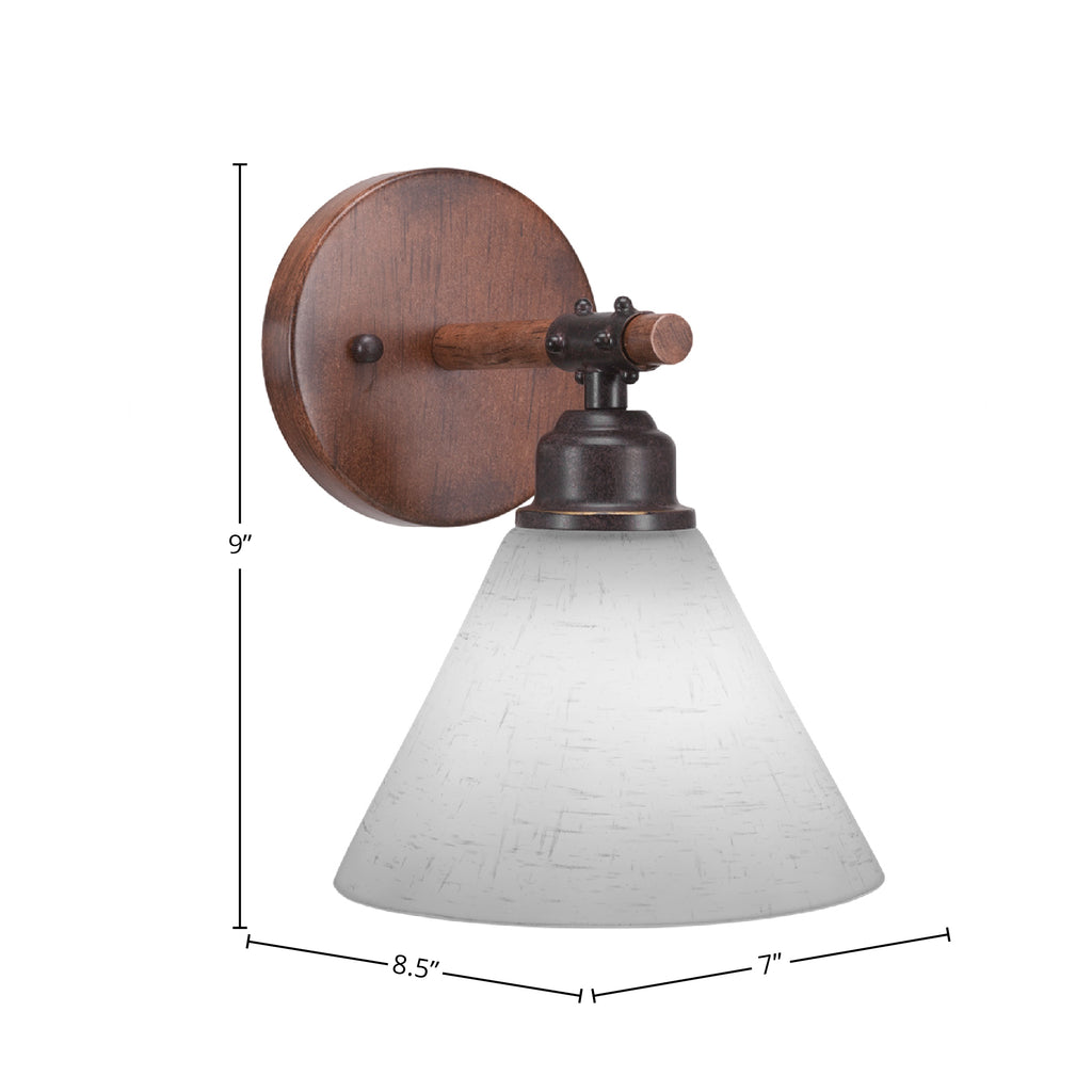 Blacksmith One Light Wall Sconce in Painted Wood-Look Metal & Dark Granite with 7" White Muslin Shade