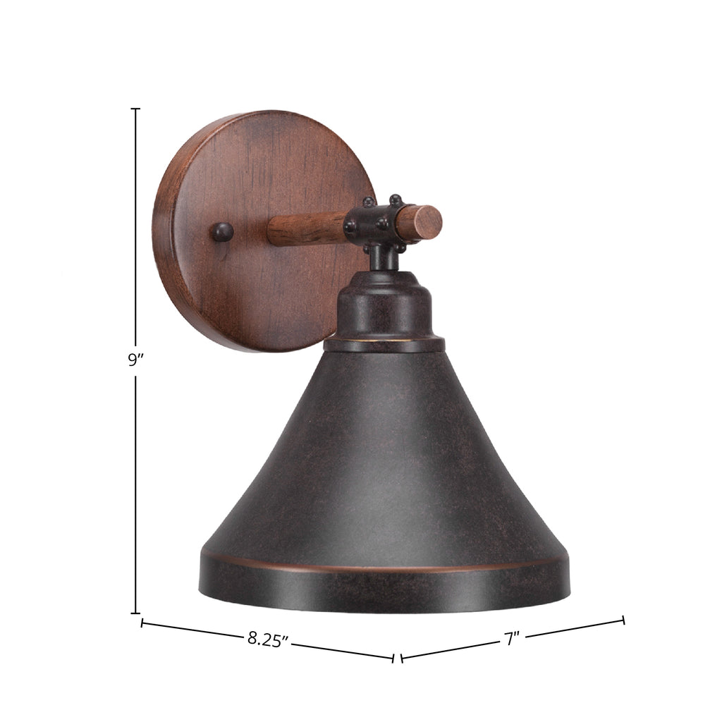 Blacksmith One Light Wall Sconce in Painted Wood-Look Metal & Dark Granite with 7" Dark Granite Cone Metal Shade Shade