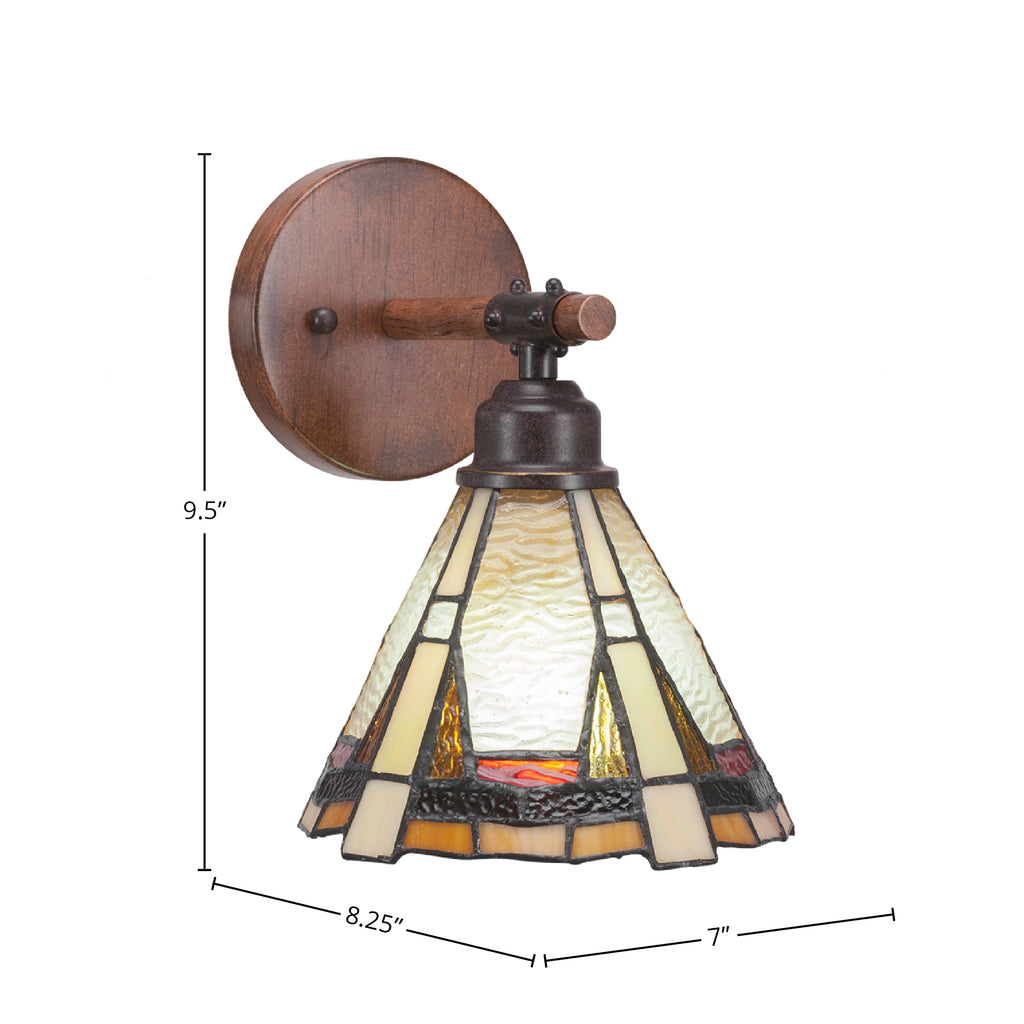 Blacksmith One Light Wall Sconce in Painted Wood-Look Metal & Dark Granite with 7" Zion Art Glass Shade