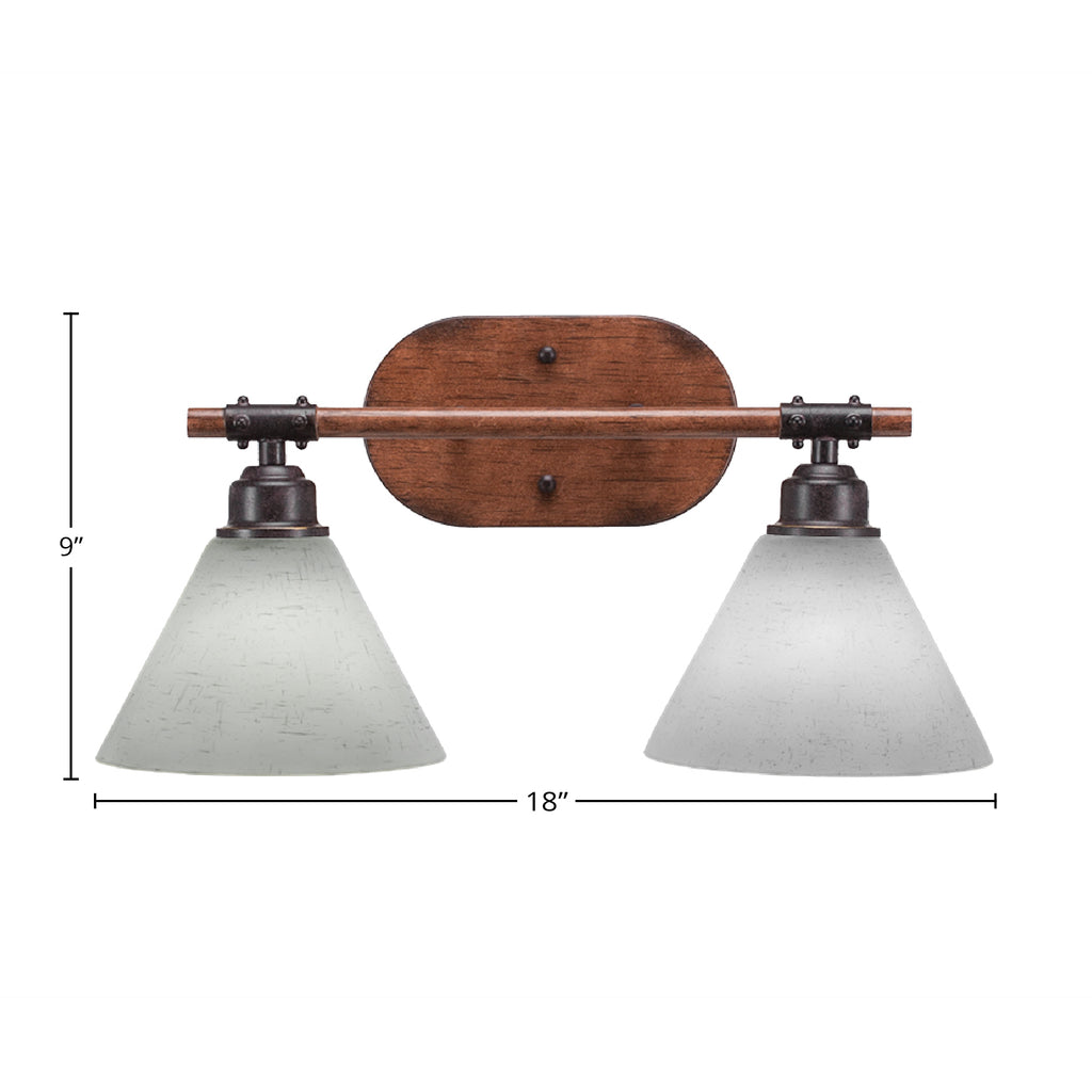 Blacksmith Two Light Bath Bar in Painted Wood-look Metal & Dark Granite with 7" White Muslin Shade