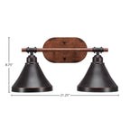 Blacksmith Two Light Bath Bar in Painted Wood-look Metal & Dark Granite with 7" Dark Granite Cone Metal Shade Shade