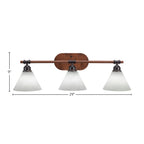 Blacksmith Three Light Bath Bar in Painted Wood-look Metal & Dark Granite with 7" White Muslin Shade