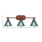Blacksmith Three Light Bath Bar in Painted Wood-look Metal & Dark Granite with 7" Sea Ice Art Glass Shade